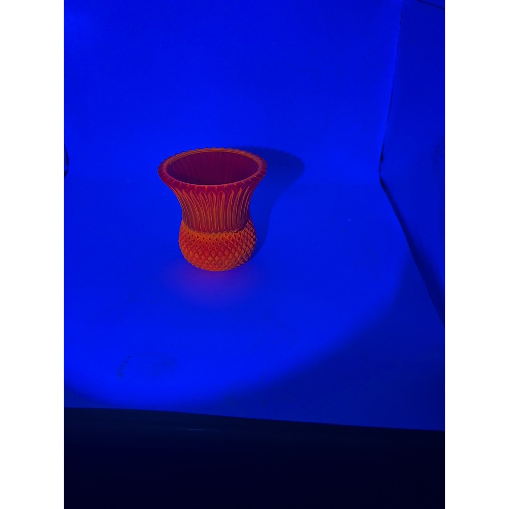 Vintage Faroy USA UV Cadmium Orange Frosted Art‎ Glass Votive Holder 3.5"